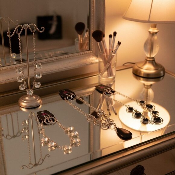 Lot Of 4 Paparazzi Necklaces & Earrings Set With Silver Chains & Various Pendant - Picture 3 of 7